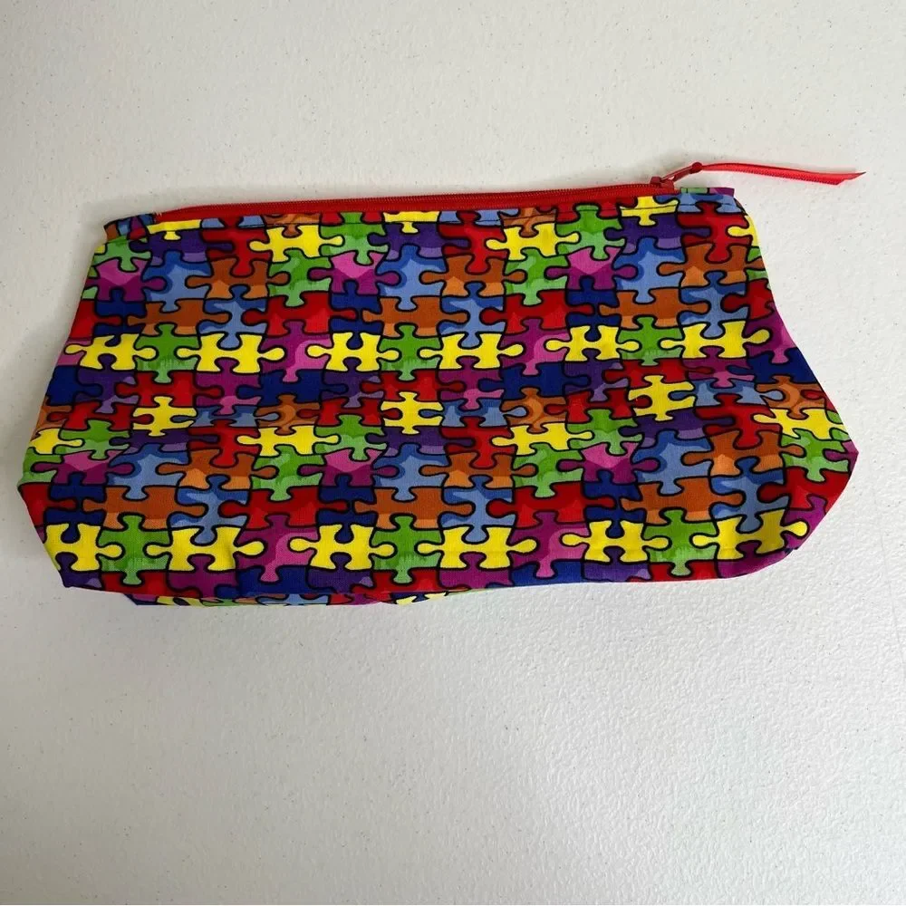 Handmade Retreat Cosmetic Bag Keychain Autism Puzzle Piece Set New Zipper Pouch